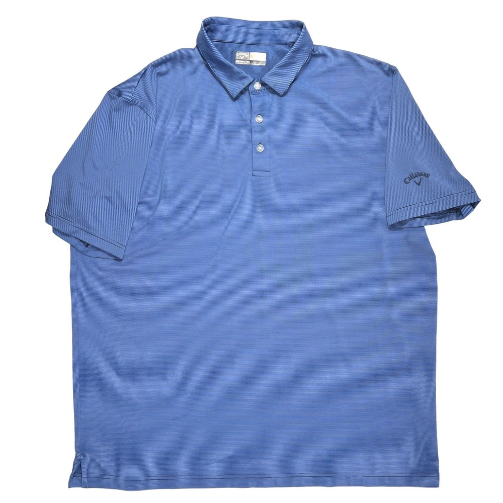 Callaway Golf Polo Shirt XXL Blue Striped Performance Stretch Preppy Activewear